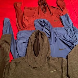 3 LG Nike thin sweatshirts. Blue, Maroon and Black. Great condition.